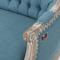 Wooden Flared Arm Loveseat Bench for Living Room Comfort for Backrest (2 Seater, Blue) - WoodenTwist