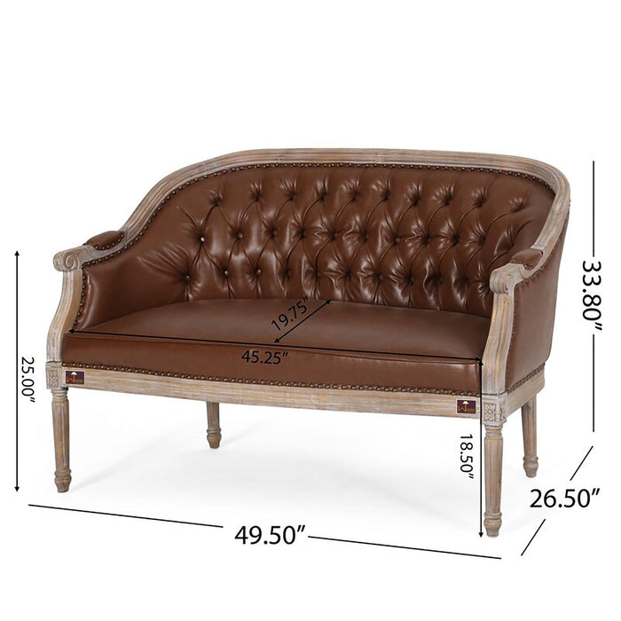 Wooden Flared Arm Loveseat Bench for Living Room Comfort for Backrest (2 Seater, Cognac Brown) - WoodenTwist