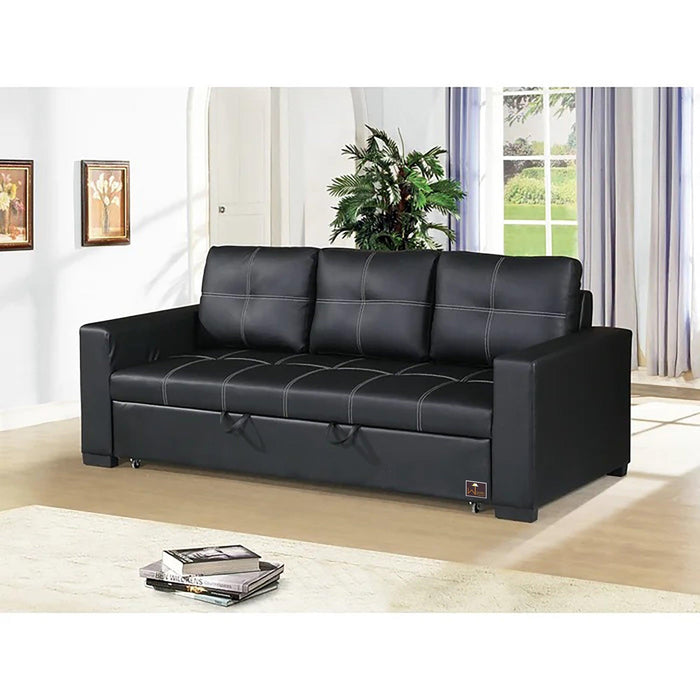 Modern Handmade Leatherette Sofa Cum Bed (Black) - WoodenTwist