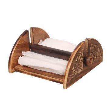 Antique Handcrafted Tissue Holder - carved sidewall detail