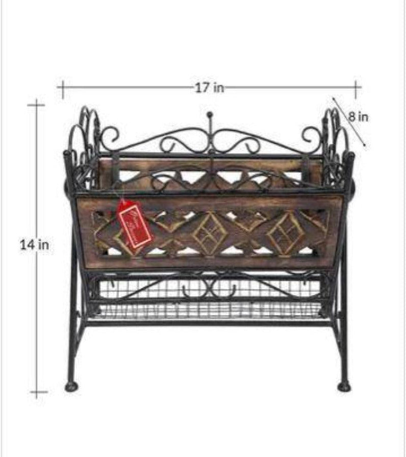 Buy Wooden & Iron Designer Magazine Holder OnlineMagazine rackWoodenTwist