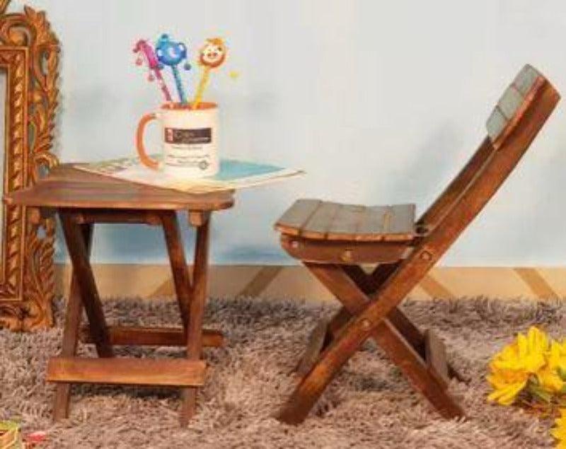 Antique Wooden Folding Chair and Table Set for Children - chair view