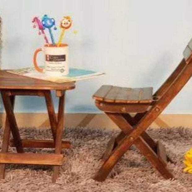 Antique Wooden Folding Chair and Table Set for Children - chair view
