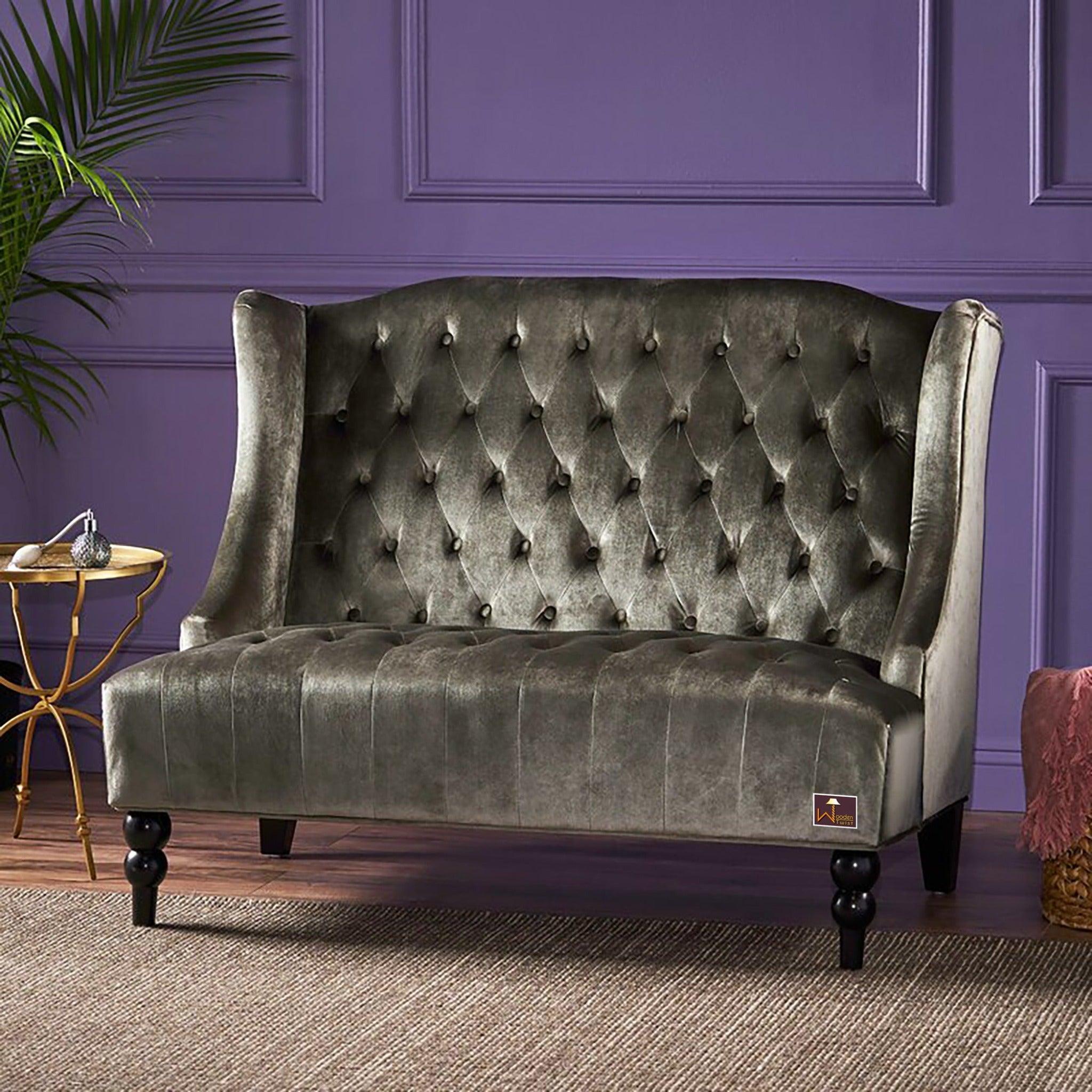 Wooden Recessed Arm Loveseat Bench (2 Seater, Grey) - WoodenTwist