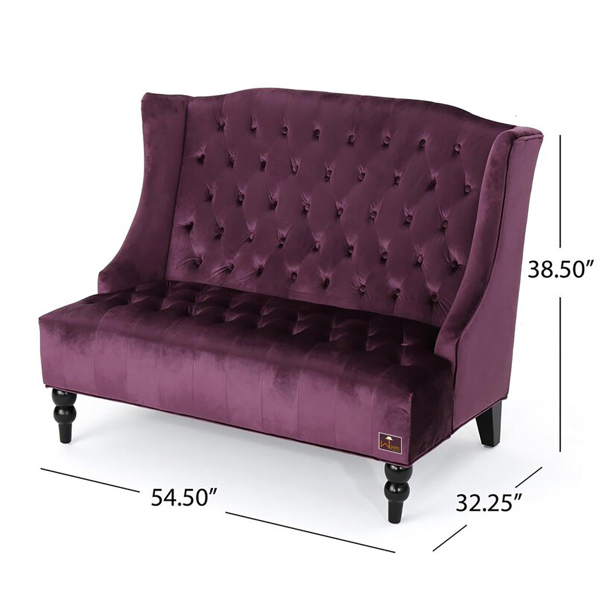 Wooden Recessed Arm Loveseat Bench (2 Seater, Purple) - WoodenTwist