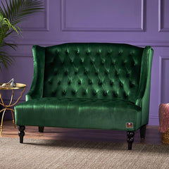 Wooden Recessed Arm Loveseat Bench (2 Seater, Dark Green) - WoodenTwist