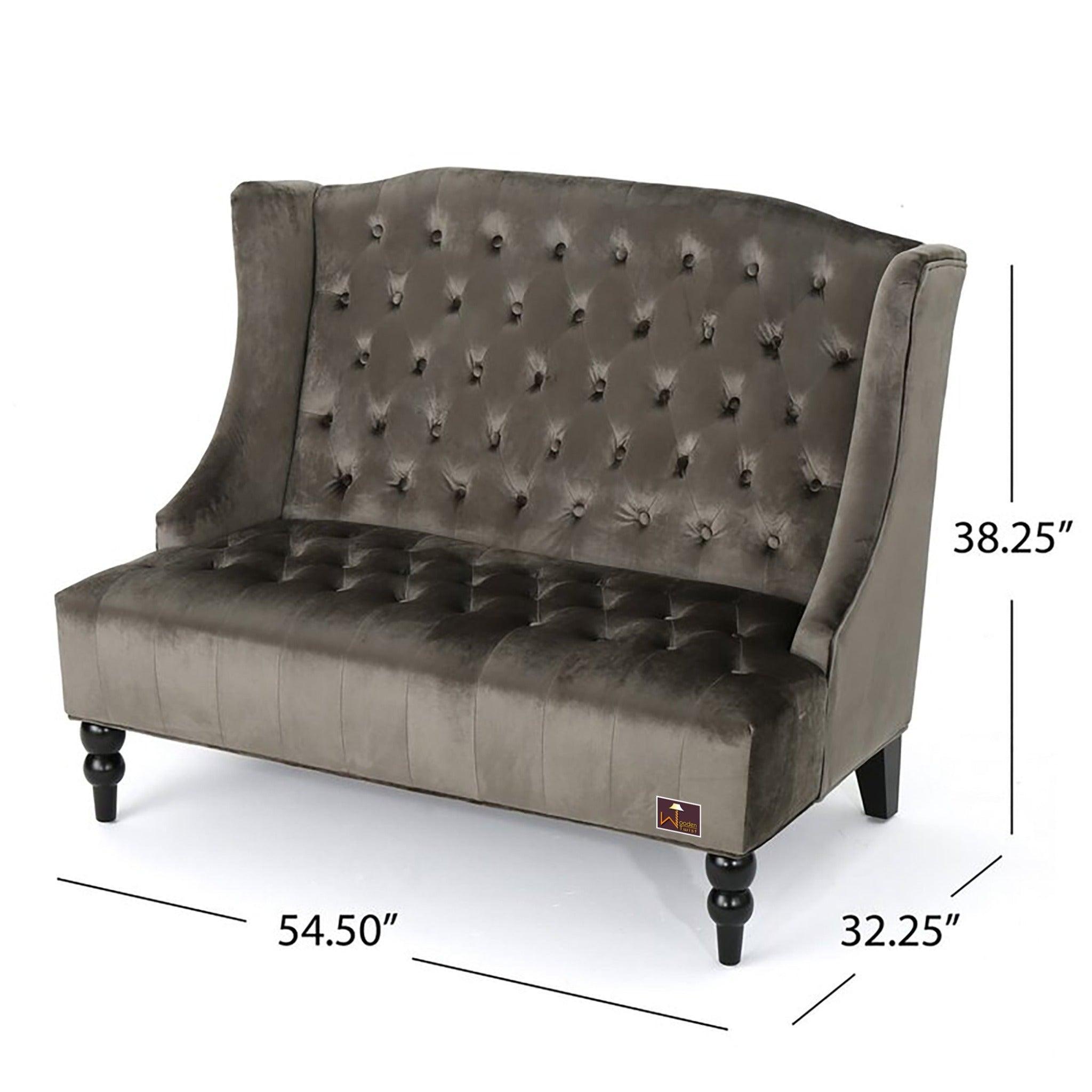 Wooden Recessed Arm Loveseat Bench (2 Seater, Grey) - WoodenTwist