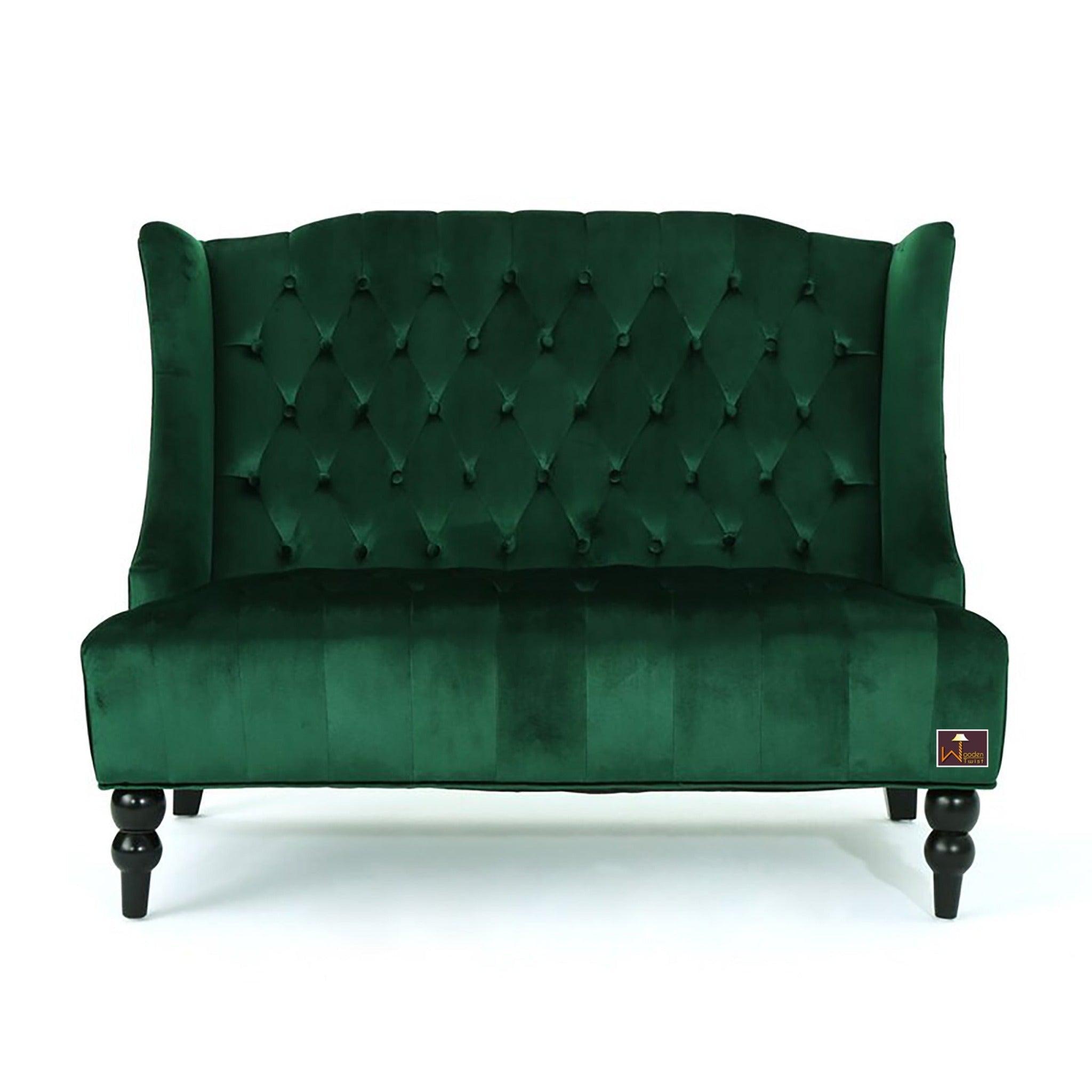 Wooden Recessed Arm Loveseat Bench (2 Seater, Dark Green) - WoodenTwist