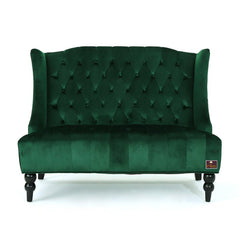 Wooden Recessed Arm Loveseat Bench (2 Seater, Dark Green) - WoodenTwist