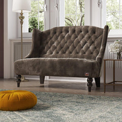 Wooden Recessed Arm Loveseat Bench (2 Seater, Grey) - WoodenTwist