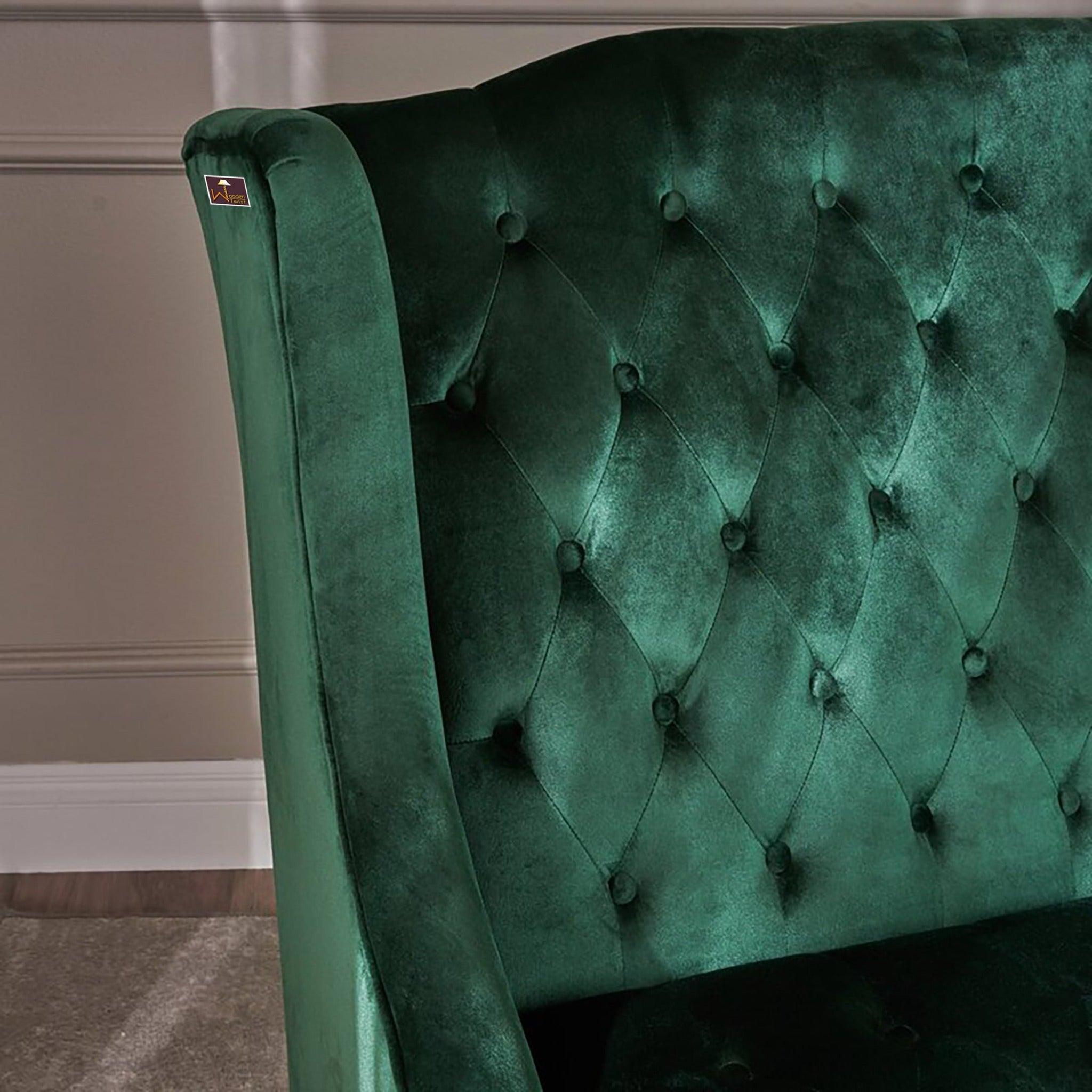 Wooden Recessed Arm Loveseat Bench (2 Seater, Dark Green) - WoodenTwist