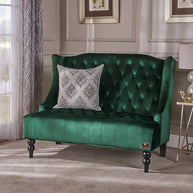 Wooden Recessed Arm Loveseat Bench (2 Seater, Dark Green) - WoodenTwist