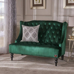 Wooden Recessed Arm Loveseat Bench (2 Seater, Dark Green) - WoodenTwist