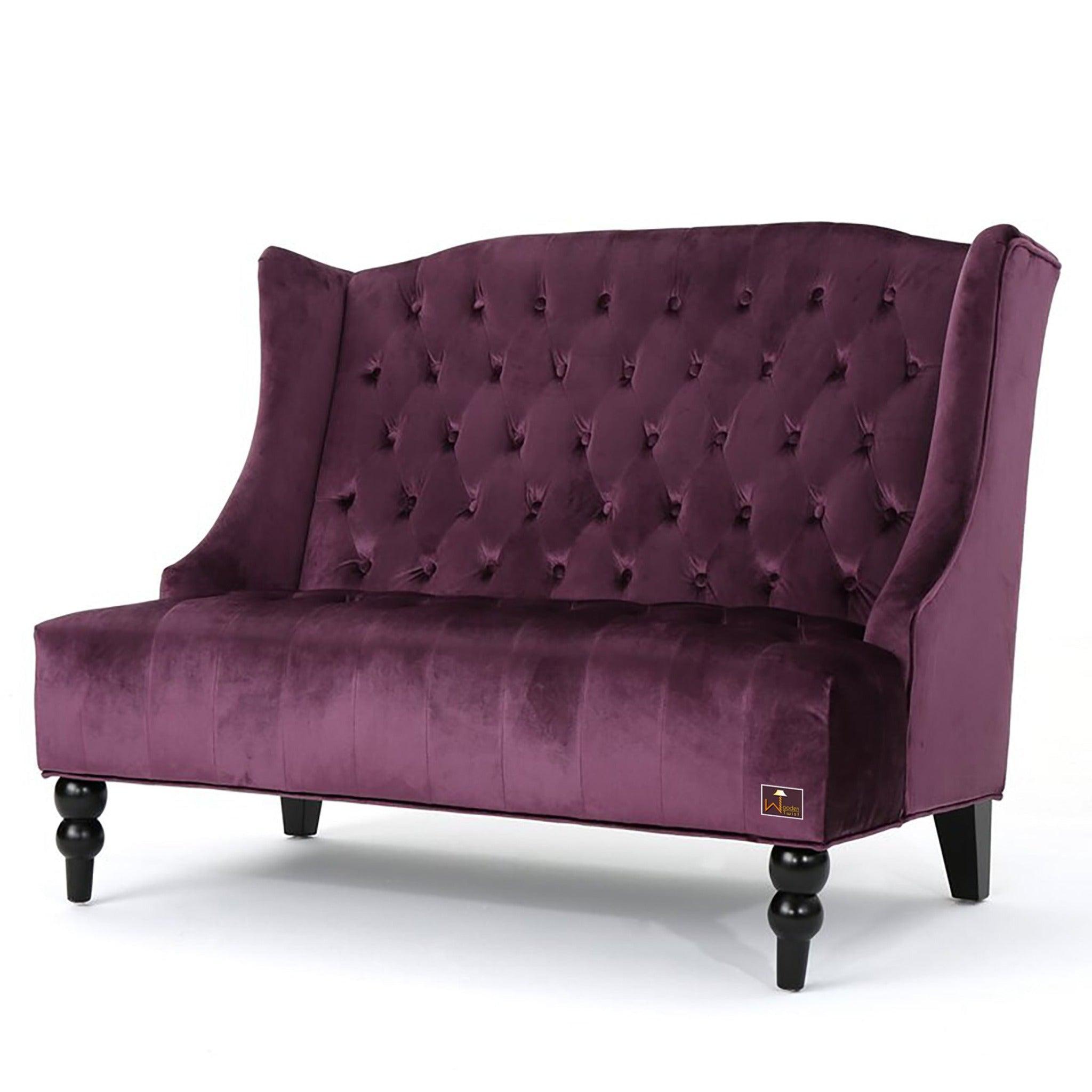 Wooden Recessed Arm Loveseat Bench (2 Seater, Purple) - WoodenTwist
