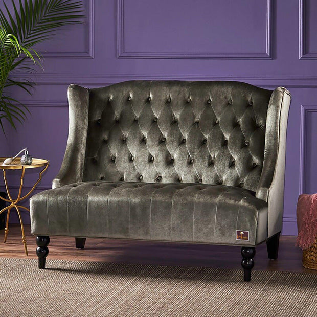 Wooden Recessed Arm Loveseat Bench (2 Seater, Grey) - WoodenTwist
