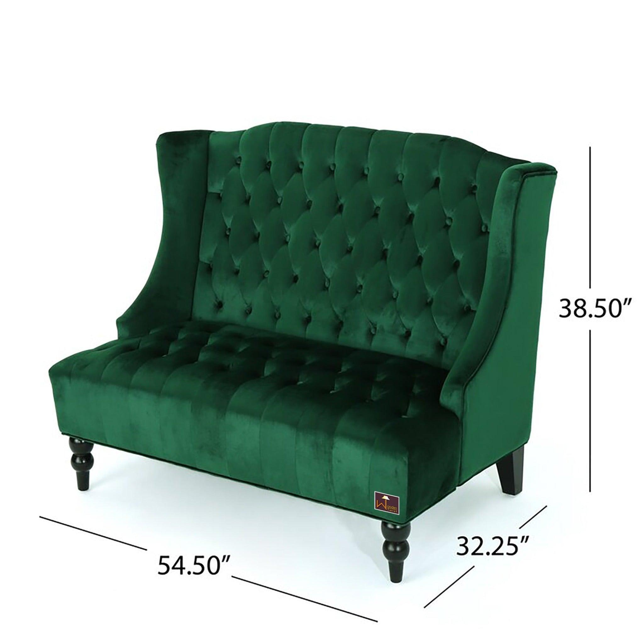 Wooden Recessed Arm Loveseat Bench (2 Seater, Dark Green) - WoodenTwist