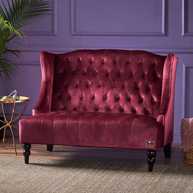 Wooden Recessed Arm Loveseat Bench (2 Seater, Maroon) - WoodenTwist
