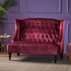 Wooden Recessed Arm Loveseat Bench (2 Seater, Maroon) - WoodenTwist