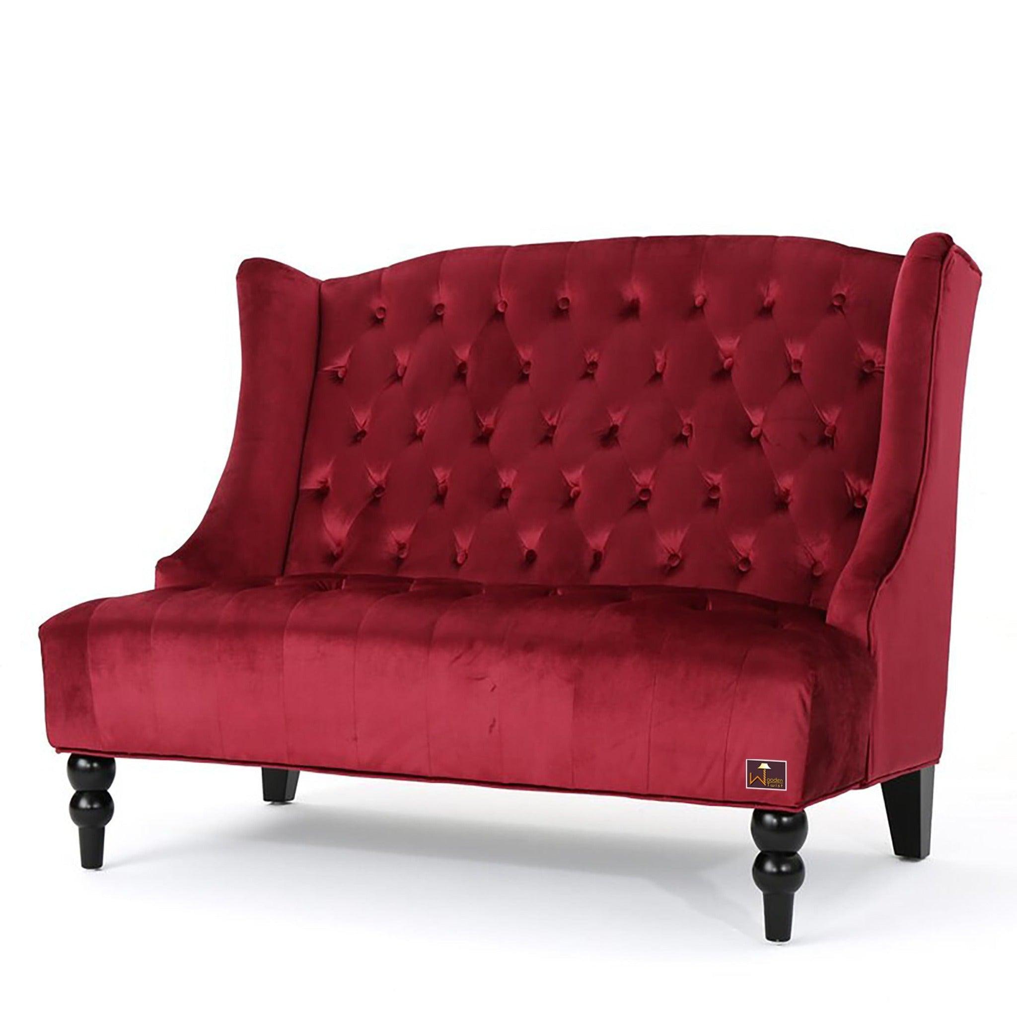 Wooden Recessed Arm Loveseat Bench (2 Seater, Maroon) - WoodenTwist