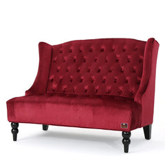 Wooden Recessed Arm Loveseat Bench (2 Seater, Maroon) - WoodenTwist