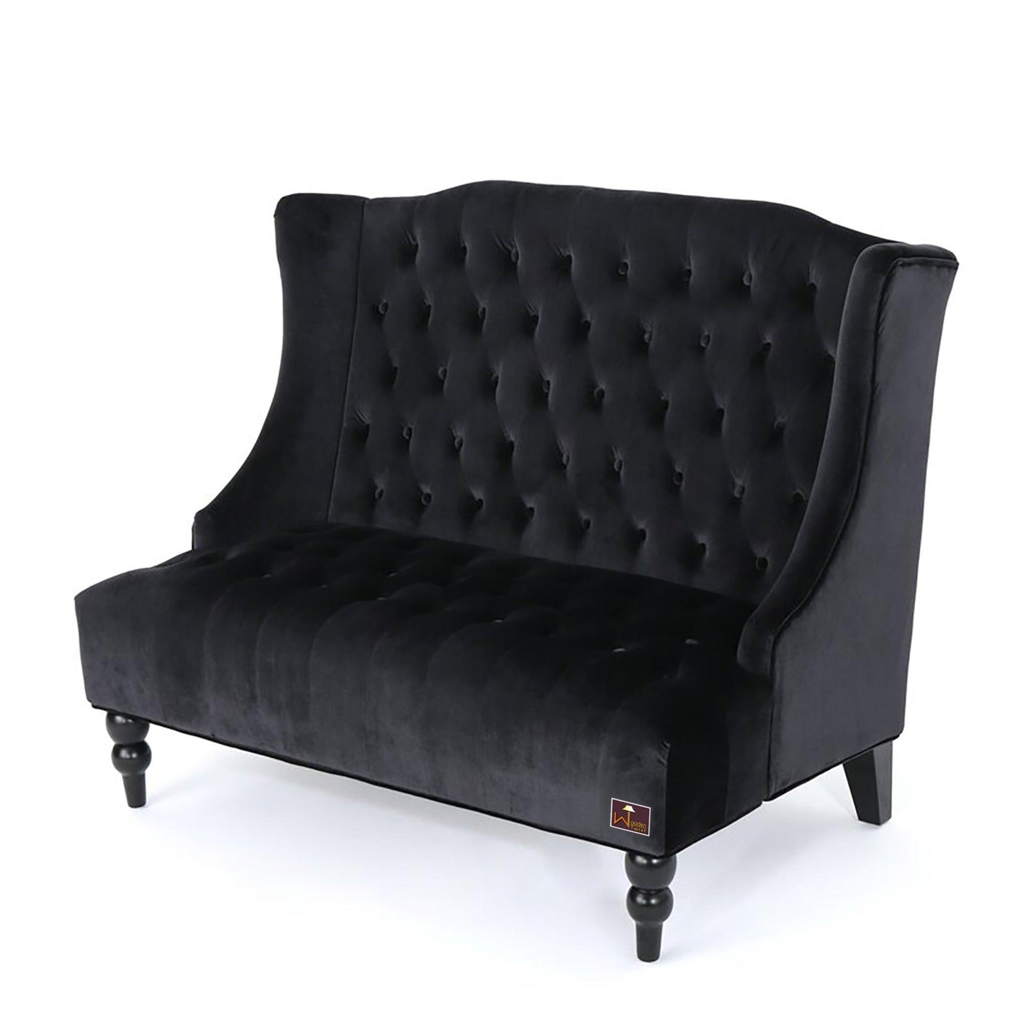 Wooden Recessed Arm Loveseat Bench (2 Seater, Black) - WoodenTwist