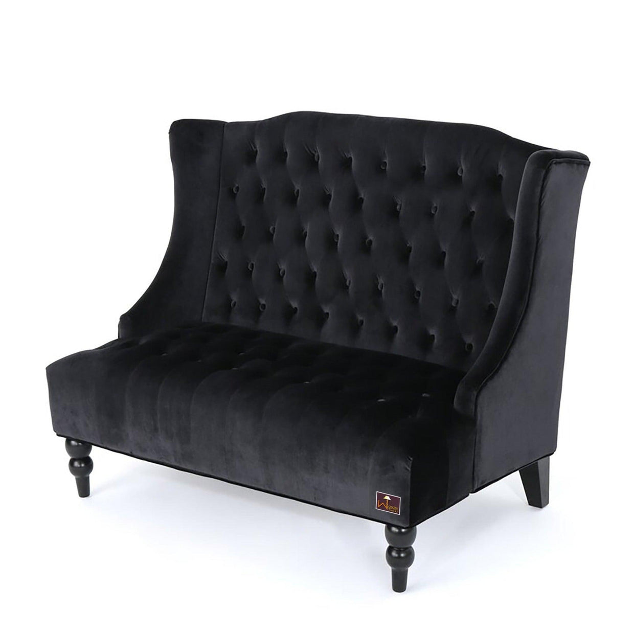 Wooden Recessed Arm Loveseat Bench (2 Seater, Black) - WoodenTwist