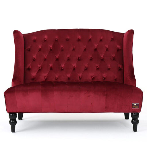 Wooden Recessed Arm Loveseat Bench (2 Seater, Maroon) - WoodenTwist