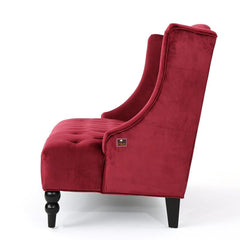 Wooden Recessed Arm Loveseat Bench (2 Seater, Maroon) - WoodenTwist