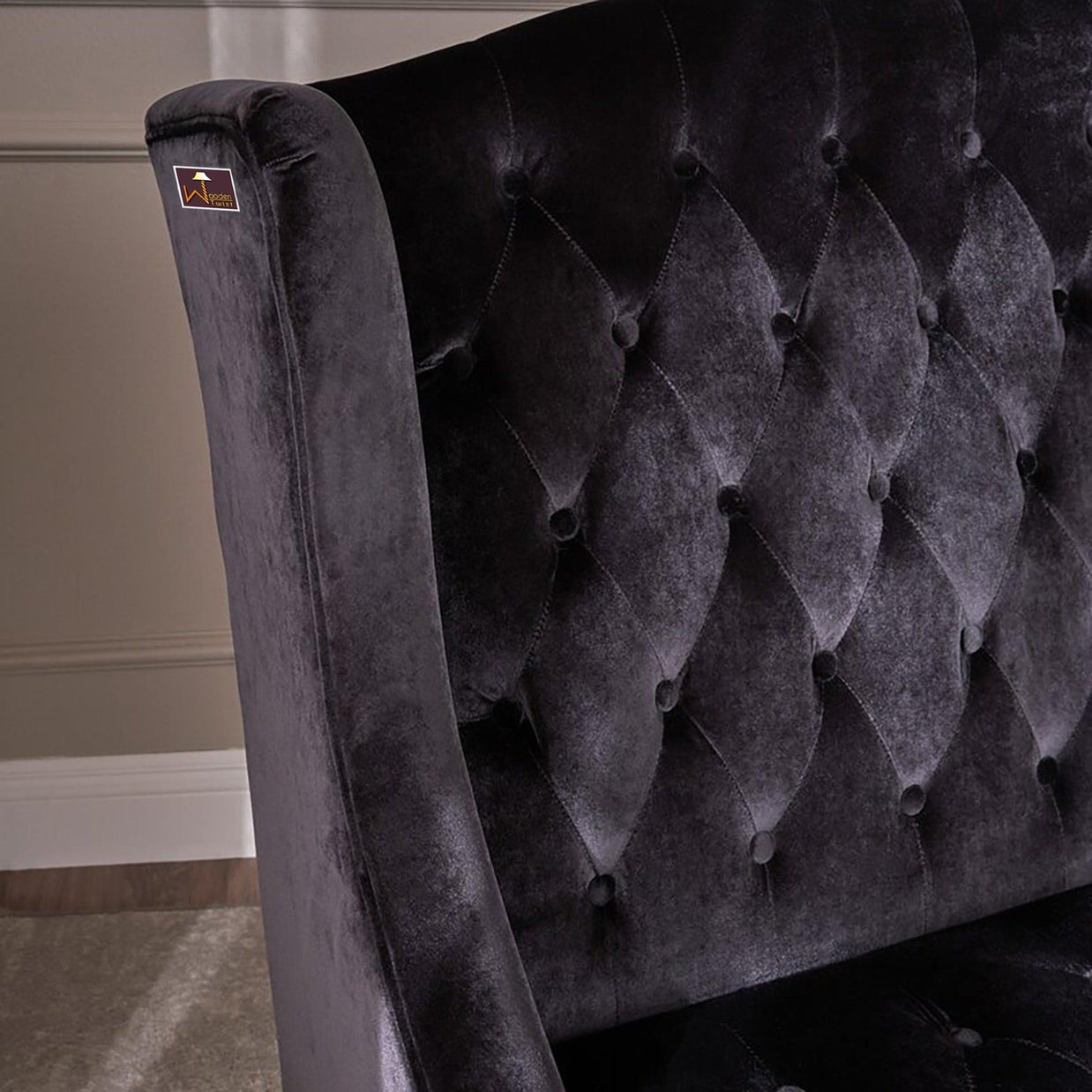 Wooden Recessed Arm Loveseat Bench (2 Seater, Black) - WoodenTwist