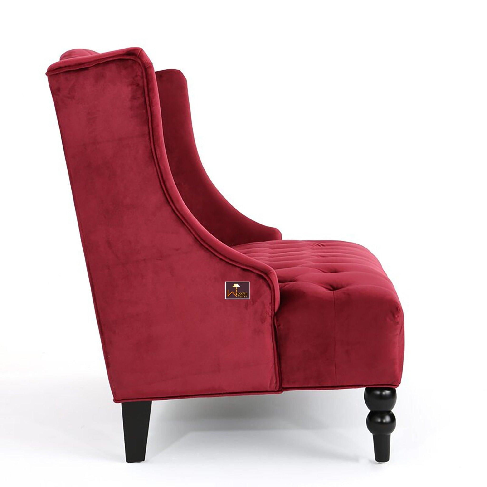 Wooden Recessed Arm Loveseat Bench (2 Seater, Maroon) - WoodenTwist