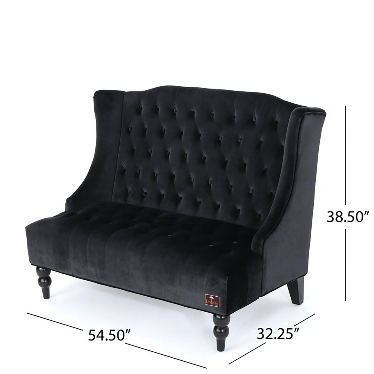 Wooden Recessed Arm Loveseat Bench (2 Seater, Black) - WoodenTwist