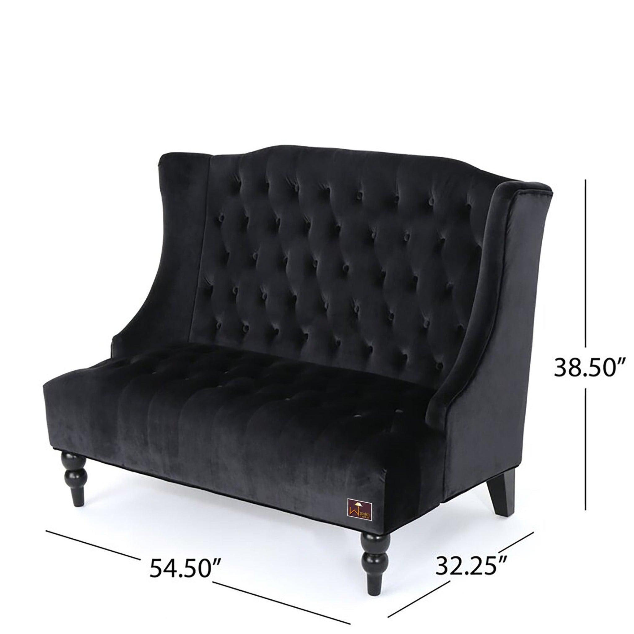 Wooden Recessed Arm Loveseat Bench (2 Seater, Black) - WoodenTwist
