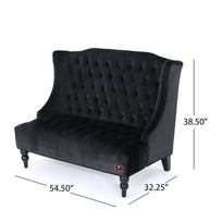 Wooden Recessed Arm Loveseat Bench (2 Seater, Black) - WoodenTwist
