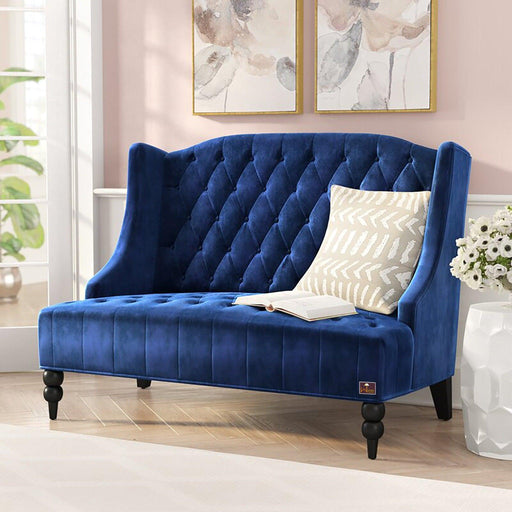 Wooden Recessed Arm Loveseat Bench (2 Seater, Navy Blue) - WoodenTwist