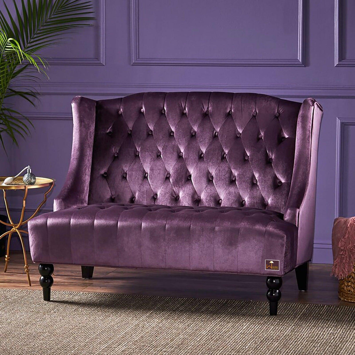 Wooden Recessed Arm Loveseat Bench (2 Seater, Purple) - WoodenTwist