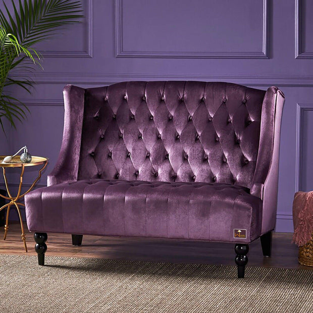 Wooden Recessed Arm Loveseat Bench (2 Seater, Purple) - WoodenTwist