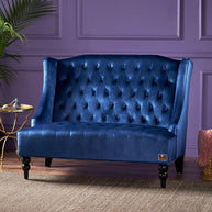 Wooden Recessed Arm Loveseat Bench (2 Seater, Navy Blue) - WoodenTwist