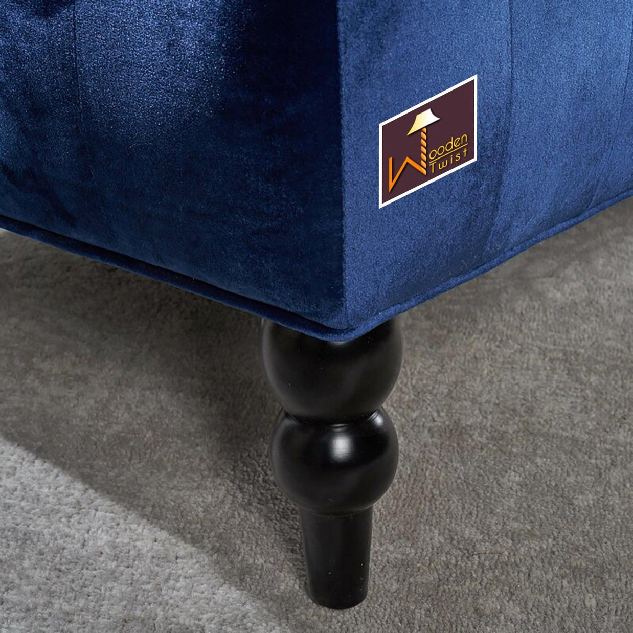 Wooden Recessed Arm Loveseat Bench (2 Seater, Navy Blue) - WoodenTwist