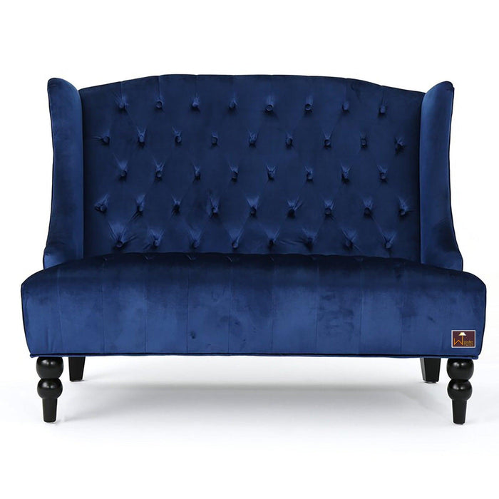 Wooden Recessed Arm Loveseat Bench (2 Seater, Navy Blue) - WoodenTwist