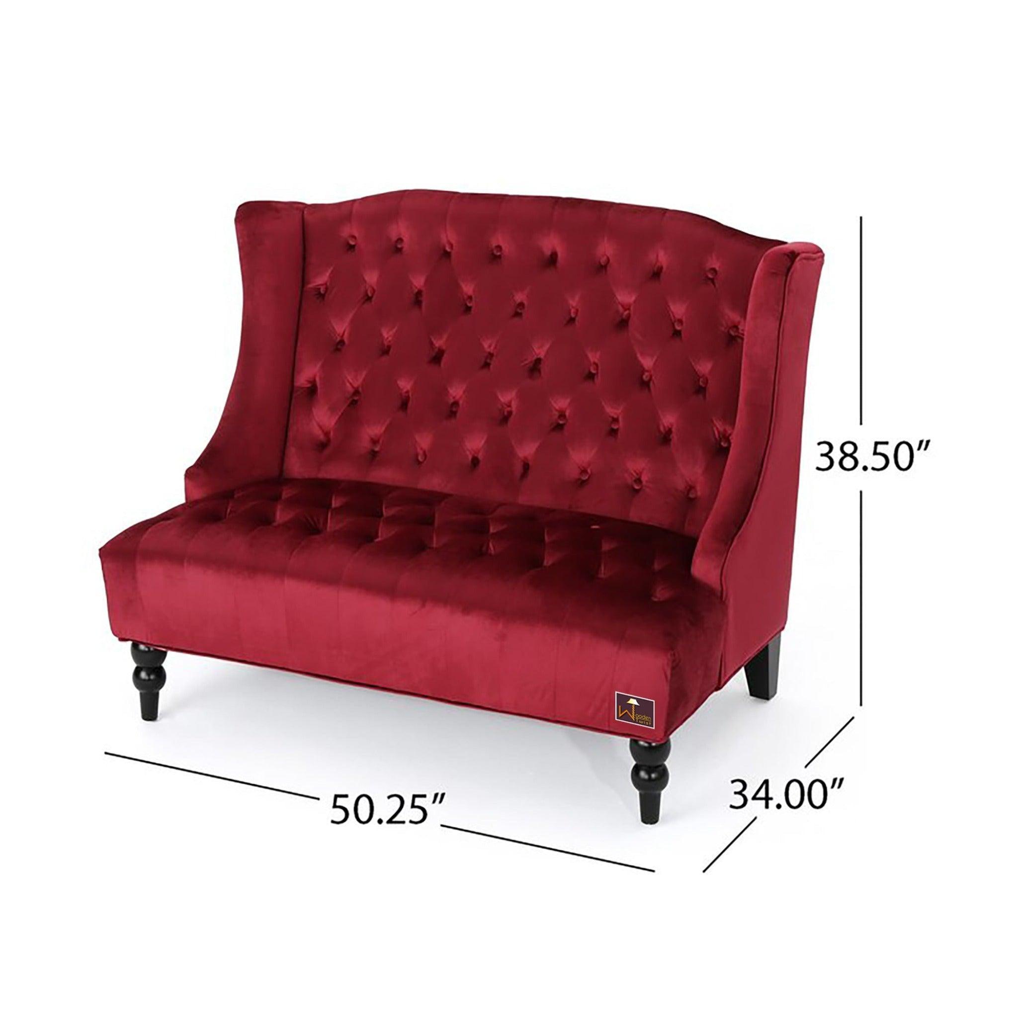 Wooden Recessed Arm Loveseat Bench (2 Seater, Maroon) - WoodenTwist