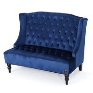 Wooden Recessed Arm Loveseat Bench (2 Seater, Navy Blue) - WoodenTwist