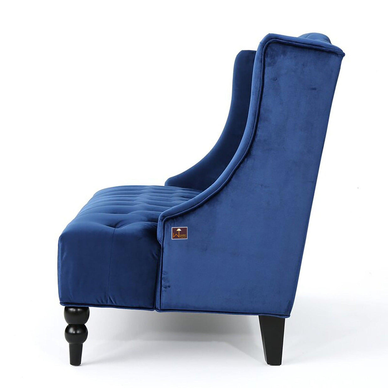 Wooden Recessed Arm Loveseat Bench (2 Seater, Navy Blue) - WoodenTwist