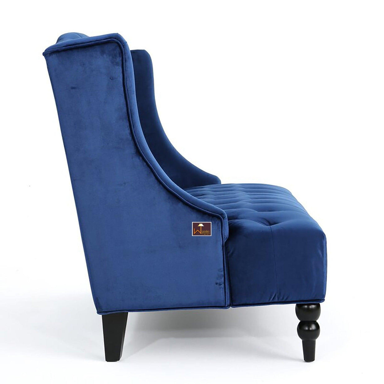 Wooden Recessed Arm Loveseat Bench (2 Seater, Navy Blue) - WoodenTwist