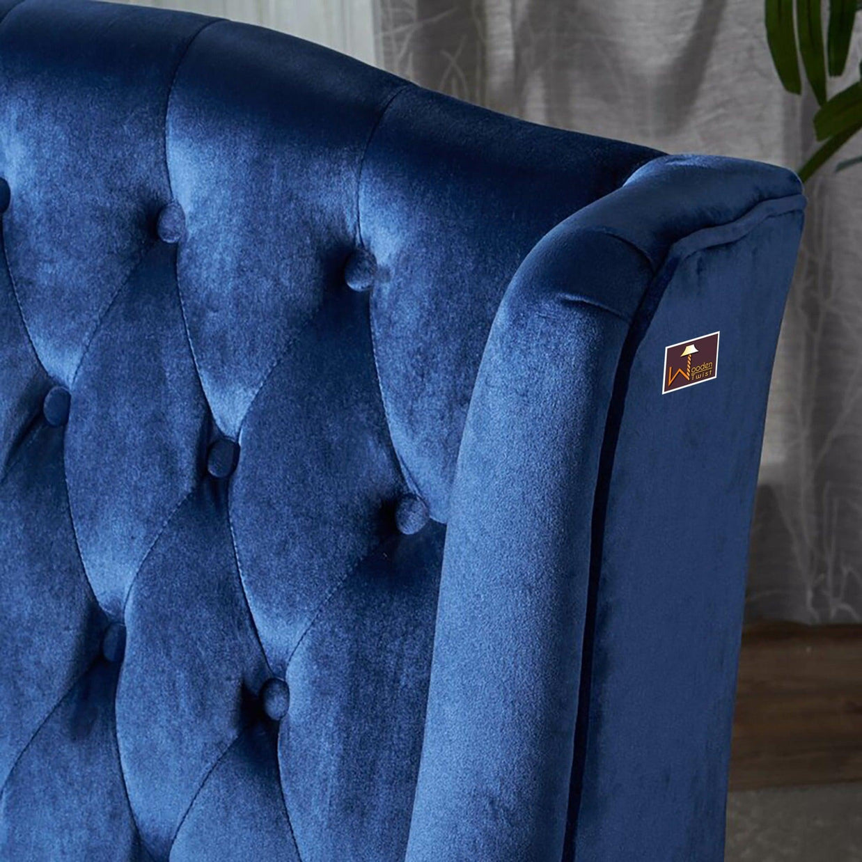 Wooden Recessed Arm Loveseat Bench (2 Seater, Navy Blue) - WoodenTwist