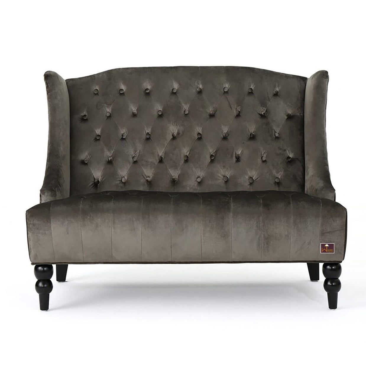 Wooden Recessed Arm Loveseat Bench (2 Seater, Grey) - WoodenTwist