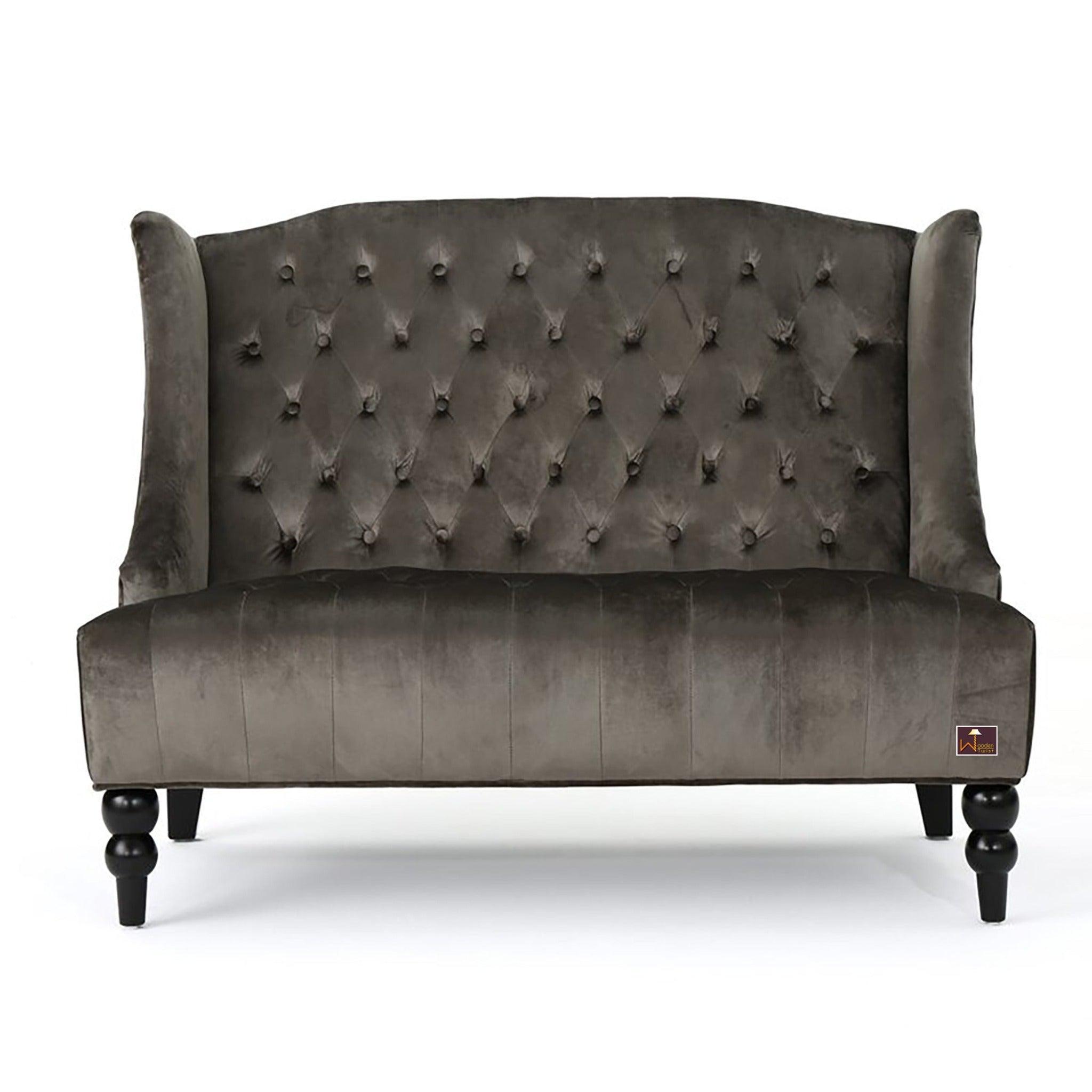 Wooden Recessed Arm Loveseat Bench (2 Seater, Grey) - WoodenTwist