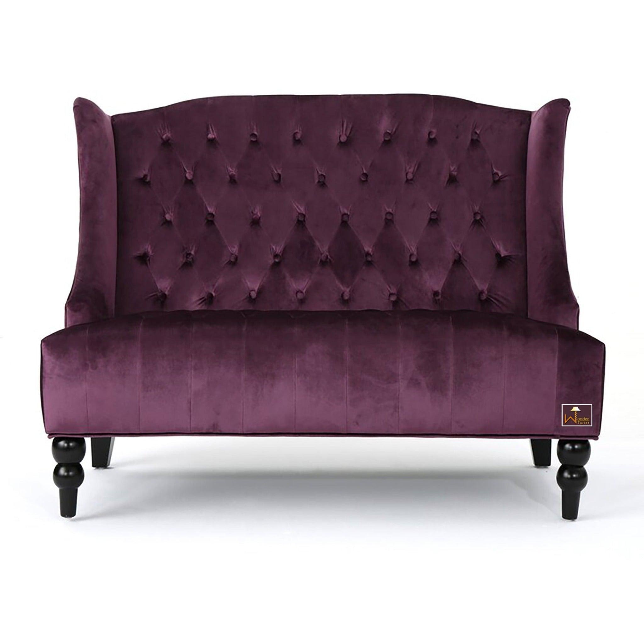 Wooden Recessed Arm Loveseat Bench (2 Seater, Purple) - WoodenTwist