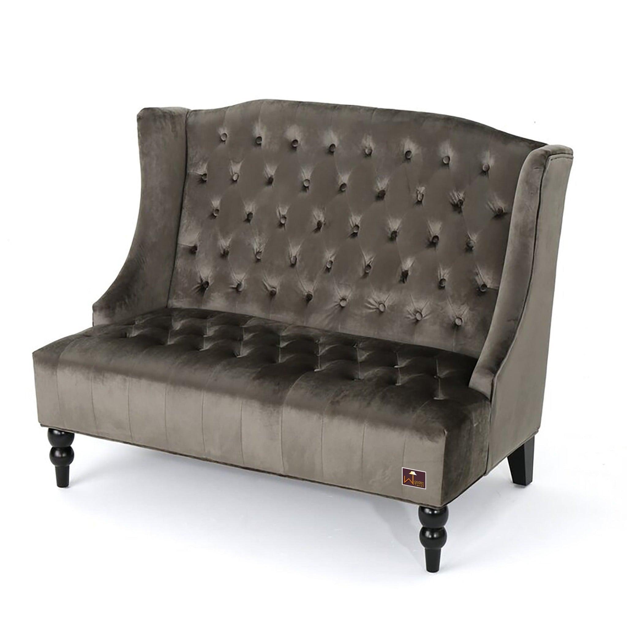 Wooden Recessed Arm Loveseat Bench (2 Seater, Grey) - WoodenTwist