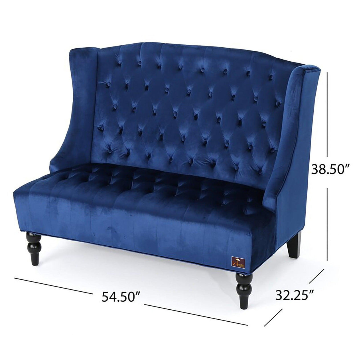 Wooden Recessed Arm Loveseat Bench (2 Seater, Navy Blue) - WoodenTwist