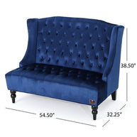 Wooden Recessed Arm Loveseat Bench (2 Seater, Navy Blue) - WoodenTwist